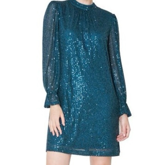 NWT Julia Jordan Sequin Mock Neck Sheath Dress Size 4 Teal - Picture 7 of 7